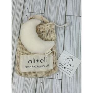 Ali + Oli Plush Pacifier Holder Clip Strap Boutique NEW Soft Muslin Ivory Moon